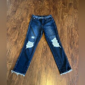 Judy Blue Dark Distressed Straight Leg Jeans